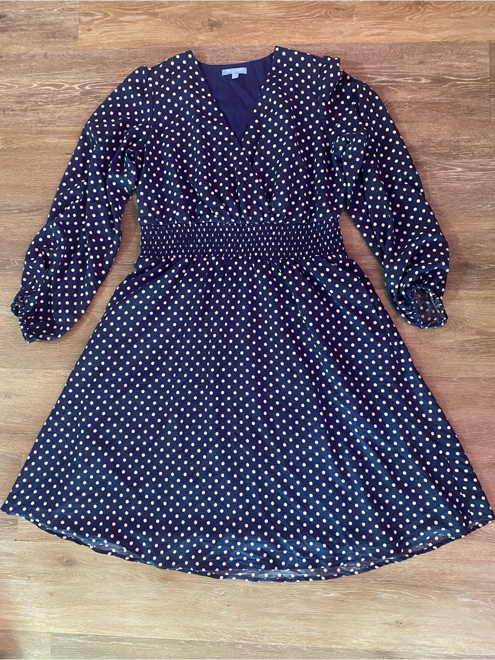 Draper James Navy Polka Dot Smocked-Waist Dress XL